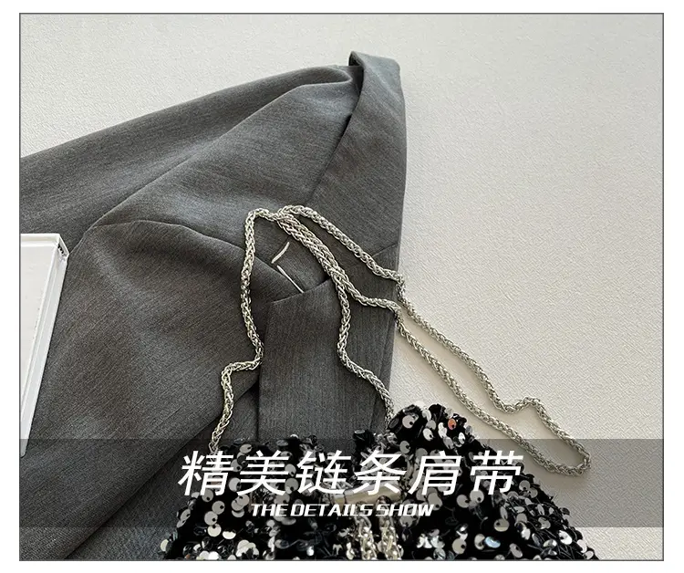 Black Sequin Personalized Shoulder Bag for Women — feature 6