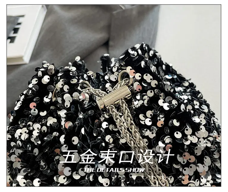 Black Sequin Personalized Shoulder Bag for Women — feature 8