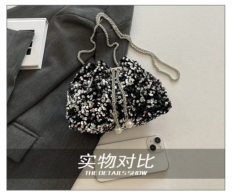Black Sequin Personalized Shoulder Bag for Women — feature 9