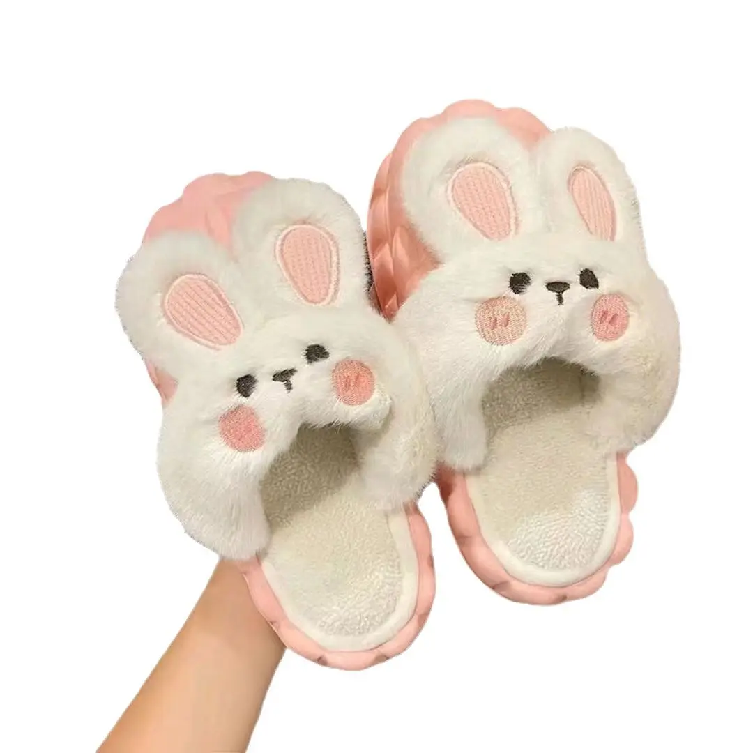 Removable Cotton Slippers 2024 Winter Home Cute Rabbit Outer Wear Non-Slip Waterproof Warm Home Confinement Cotton Shoes