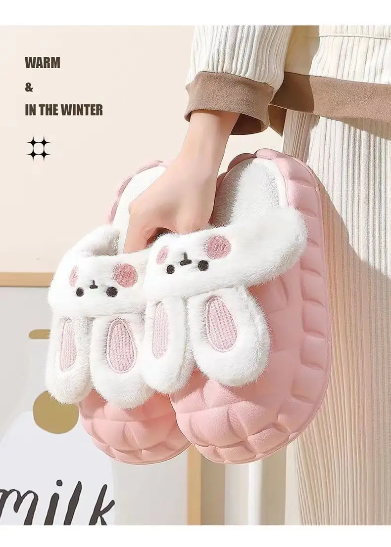 Removable Cotton Slippers 2024 Winter Home Cute Rabbit Outer Wear Non-Slip Waterproof Warm Home Confinement Cotton Shoes — feature 9