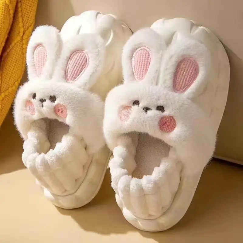 Removable Cotton Slippers 2024 Winter Home Cute Rabbit Outer Wear Non-Slip Waterproof Warm Home Confinement Cotton Shoes