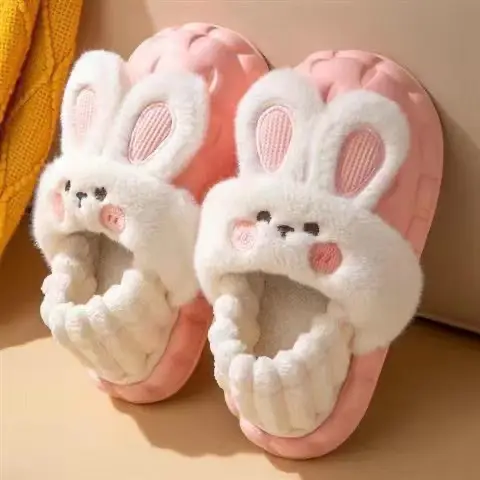 Removable Cotton Slippers 2024 Winter Home Cute Rabbit Outer Wear Non-Slip Waterproof Warm Home Confinement Cotton Shoes