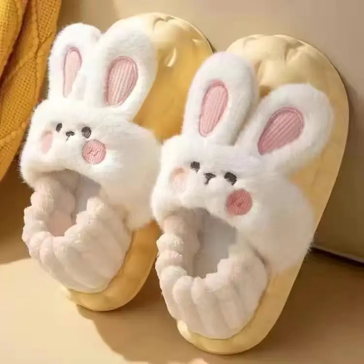 Removable Cotton Slippers 2024 Winter Home Cute Rabbit Outer Wear Non-Slip Waterproof Warm Home Confinement Cotton Shoes