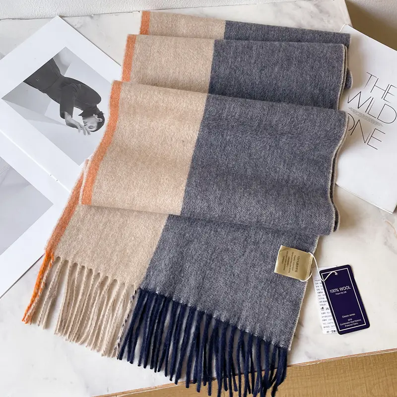 Men's Winter Wool Plaid Scarf Dark Blue High-end Cashmere - Image 8