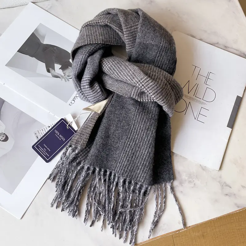 Men's Winter Wool Plaid Scarf Dark Blue High-end Cashmere - Image 9