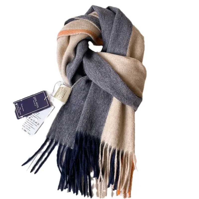 Men's Winter Wool Plaid Scarf Dark Blue High-end Cashmere - Image 11