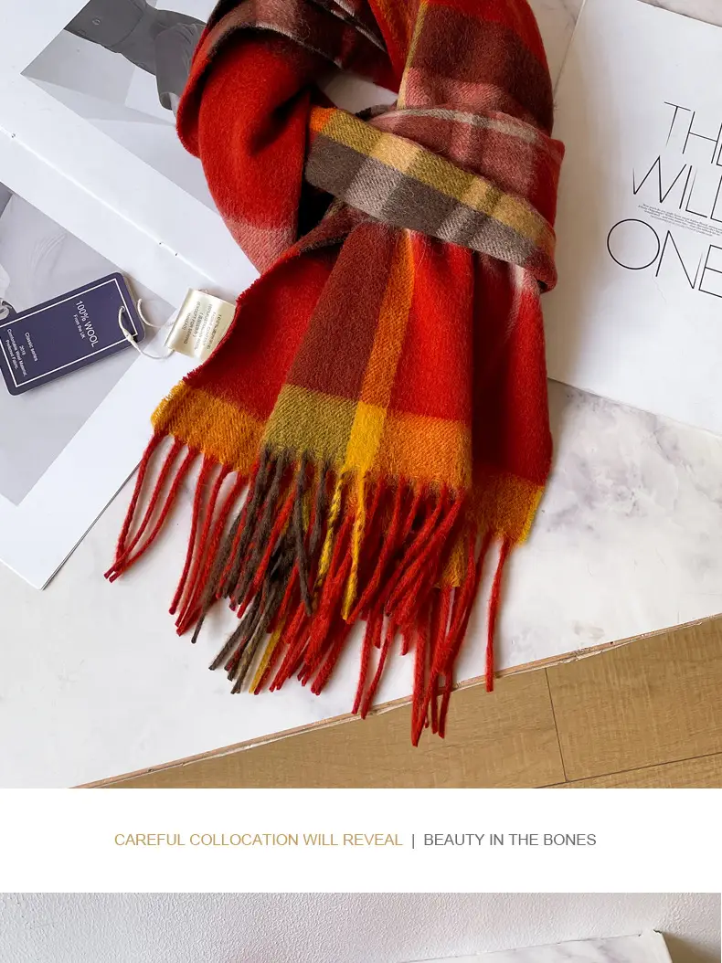 Men's Winter Wool Plaid Scarf Dark Blue High-end Cashmere β feature 13