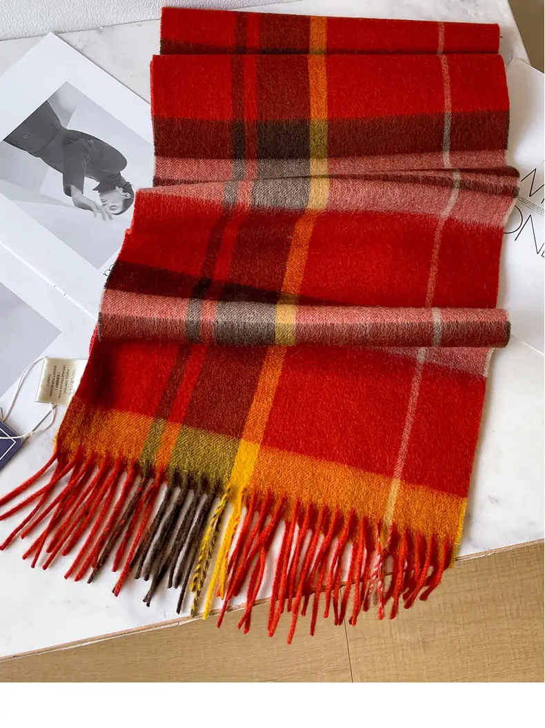 Men's Winter Wool Plaid Scarf Dark Blue High-end Cashmere β feature 14