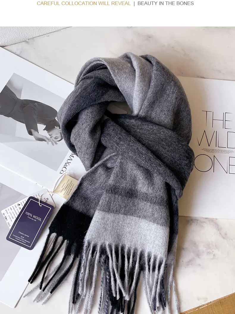 Men's Winter Wool Plaid Scarf Dark Blue High-end Cashmere β feature 15