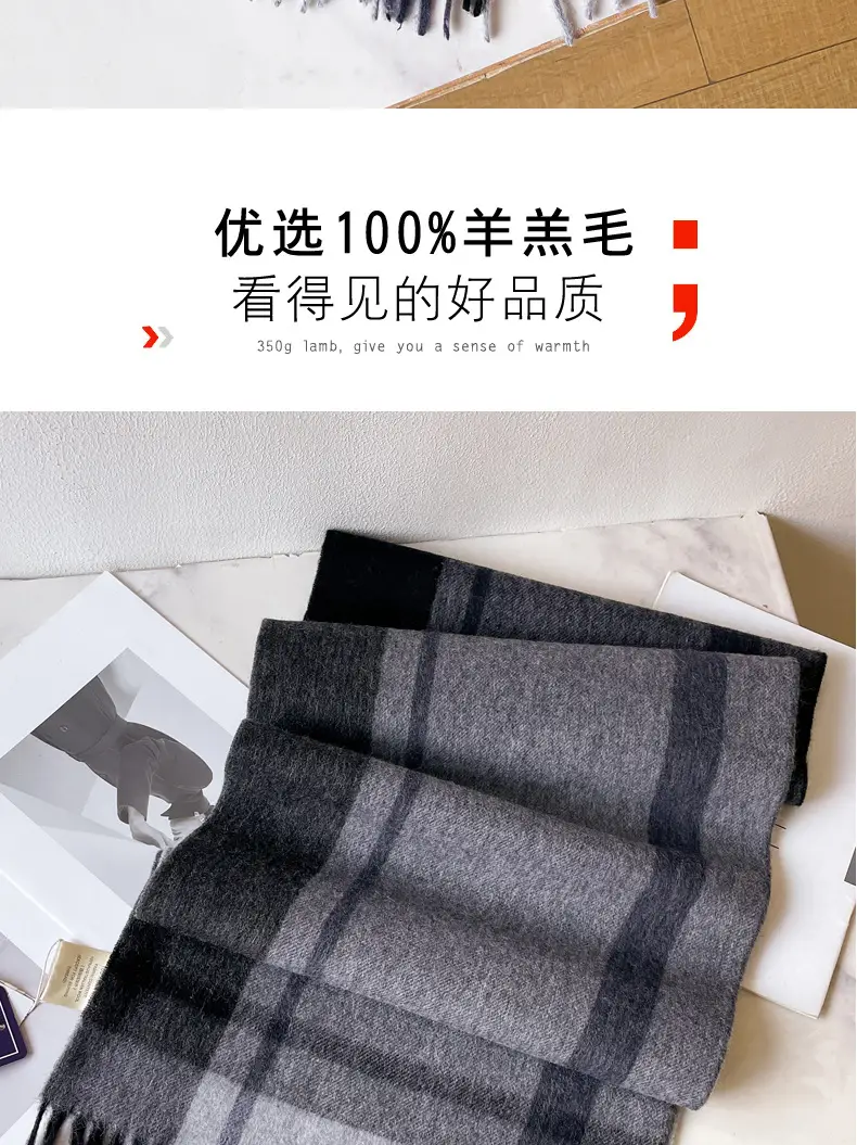 Men's Winter Wool Plaid Scarf Dark Blue High-end Cashmere β feature 16