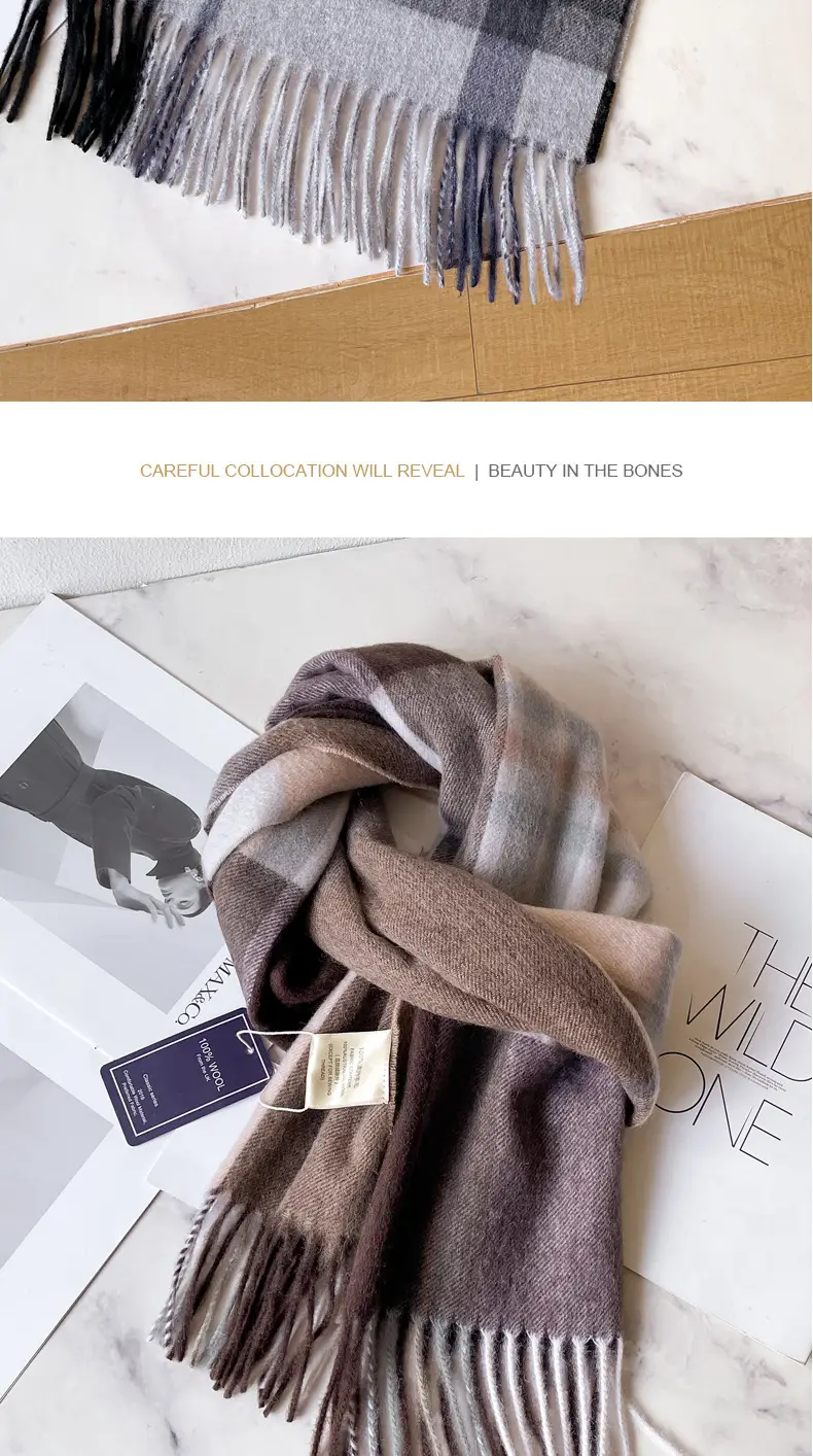 Men's Winter Wool Plaid Scarf Dark Blue High-end Cashmere β feature 17