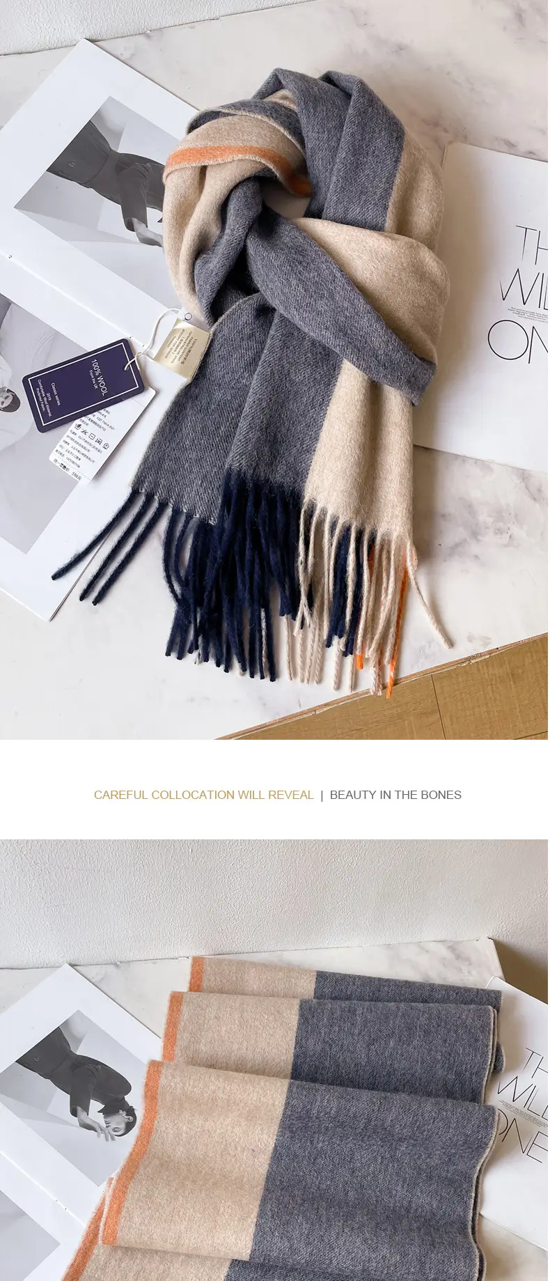 Men's Winter Wool Plaid Scarf Dark Blue High-end Cashmere β feature 19