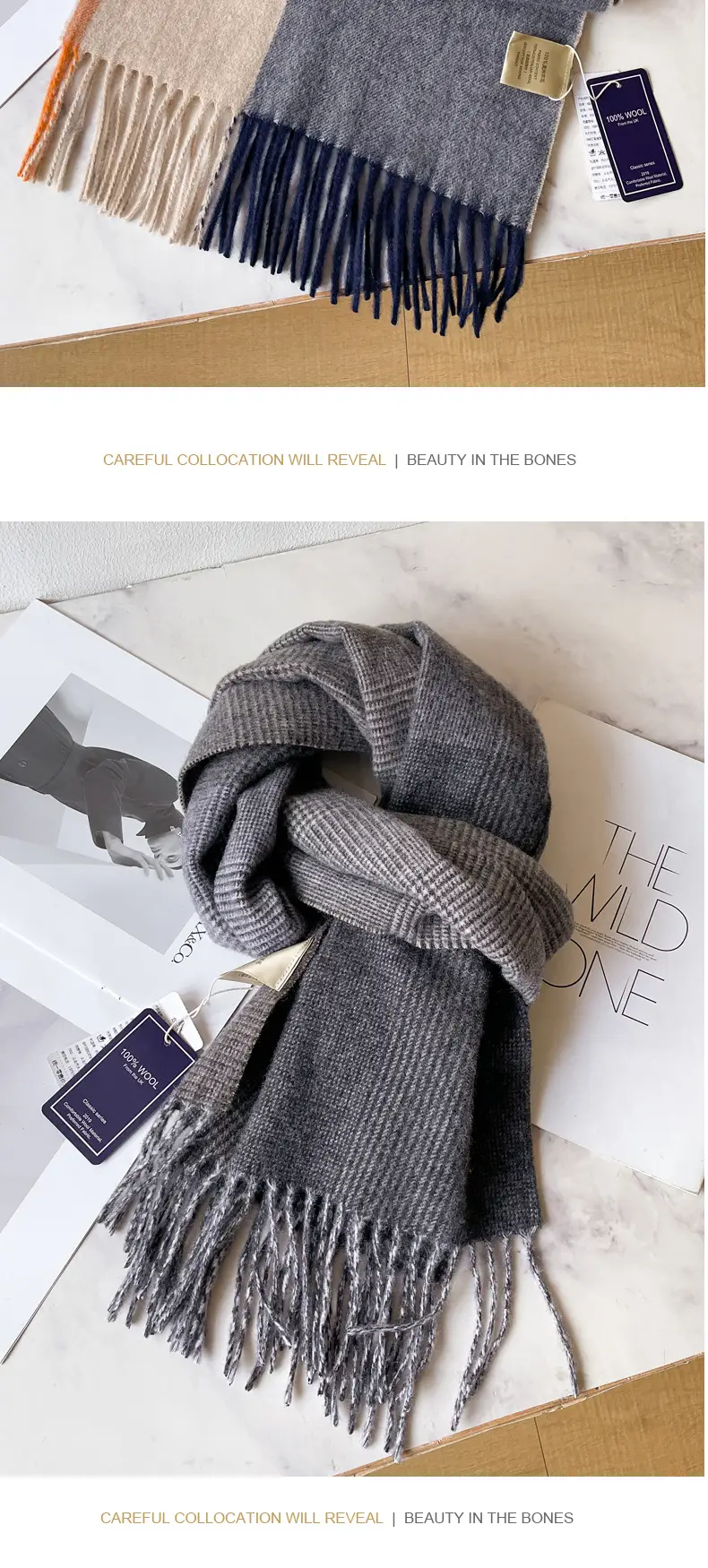 Men's Winter Wool Plaid Scarf Dark Blue High-end Cashmere β feature 20