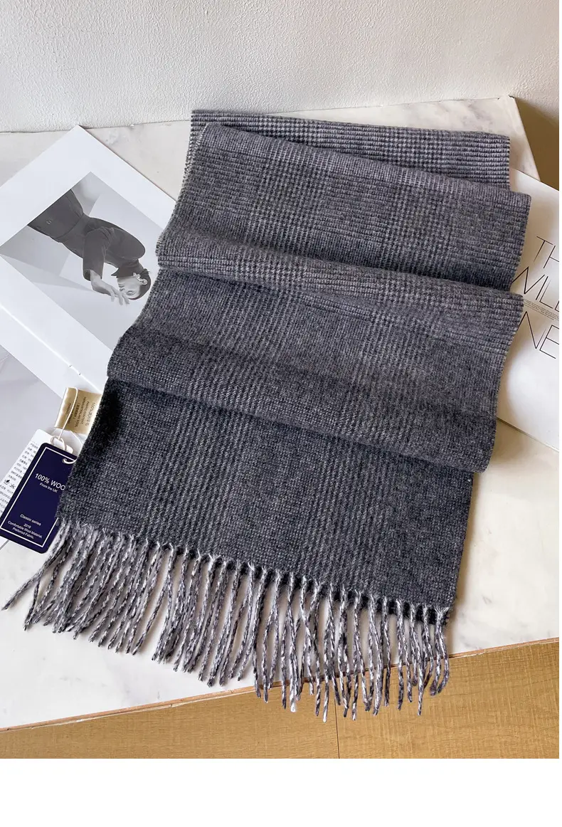 Men's Winter Wool Plaid Scarf Dark Blue High-end Cashmere β feature 21