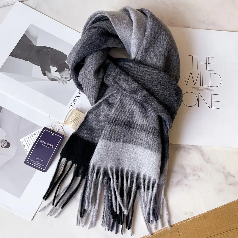 Men's Winter Wool Plaid Scarf Dark Blue High-end Cashmere - Image 3