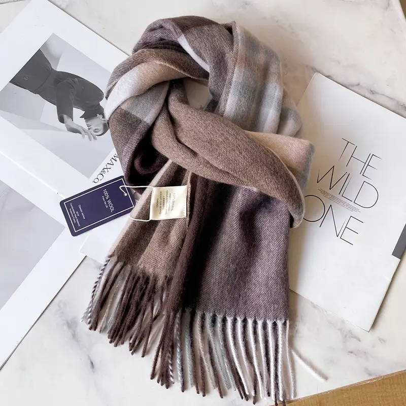 Men's Winter Wool Plaid Scarf Dark Blue High-end Cashmere - Image 4
