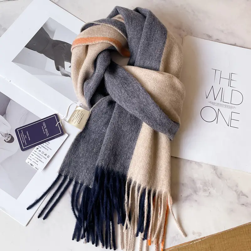 Men's Winter Wool Plaid Scarf Dark Blue High-end Cashmere - Image 5