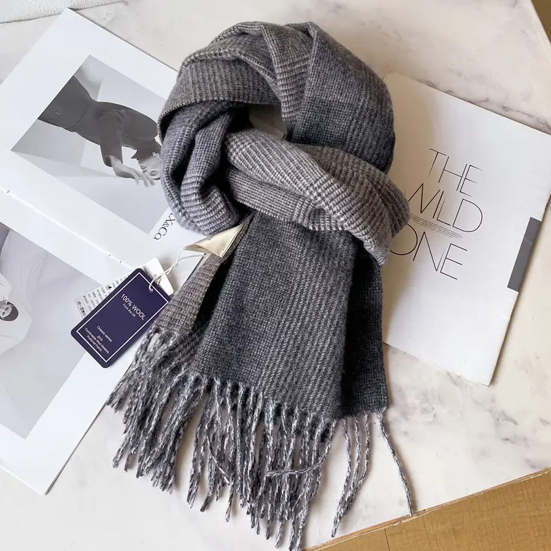 Men's Winter Wool Plaid Scarf Dark Blue High-end Cashmere - Image 6