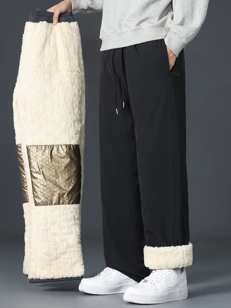 Graphene Knee Pants Men's Winter Outer Wear fleece-lined Thickened Casual Pants Winter Snow Windproof Warm Pants