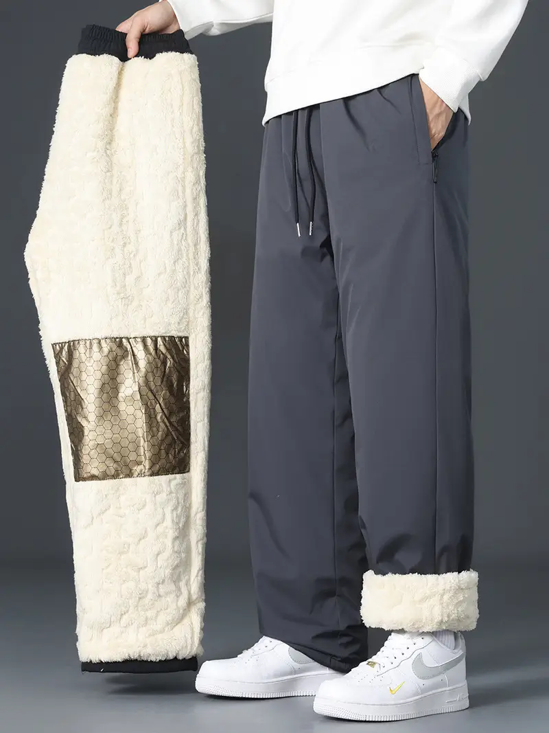Graphene Knee Pants Men's Winter Outer Wear fleece-lined Thickened Casual Pants Winter Snow Windproof Warm Pants