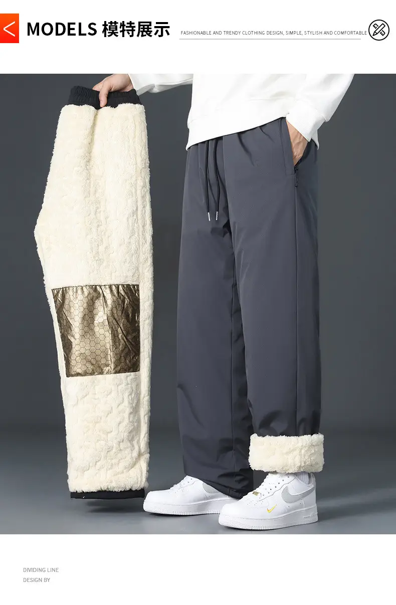 Graphene Knee Pants Men's Winter Outer Wear fleece-lined Thickened Casual Pants Winter Snow Windproof Warm Pants — feature 14
