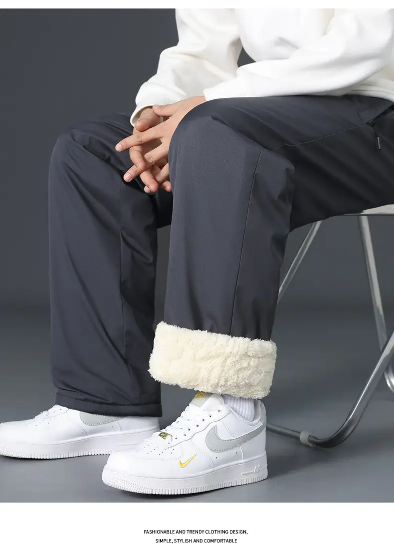Graphene Knee Pants Men's Winter Outer Wear fleece-lined Thickened Casual Pants Winter Snow Windproof Warm Pants — feature 15