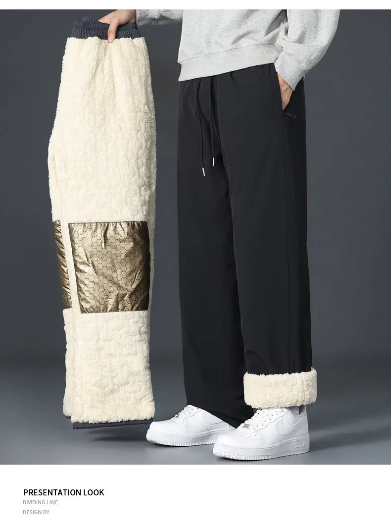 Graphene Knee Pants Men's Winter Outer Wear fleece-lined Thickened Casual Pants Winter Snow Windproof Warm Pants — feature 19