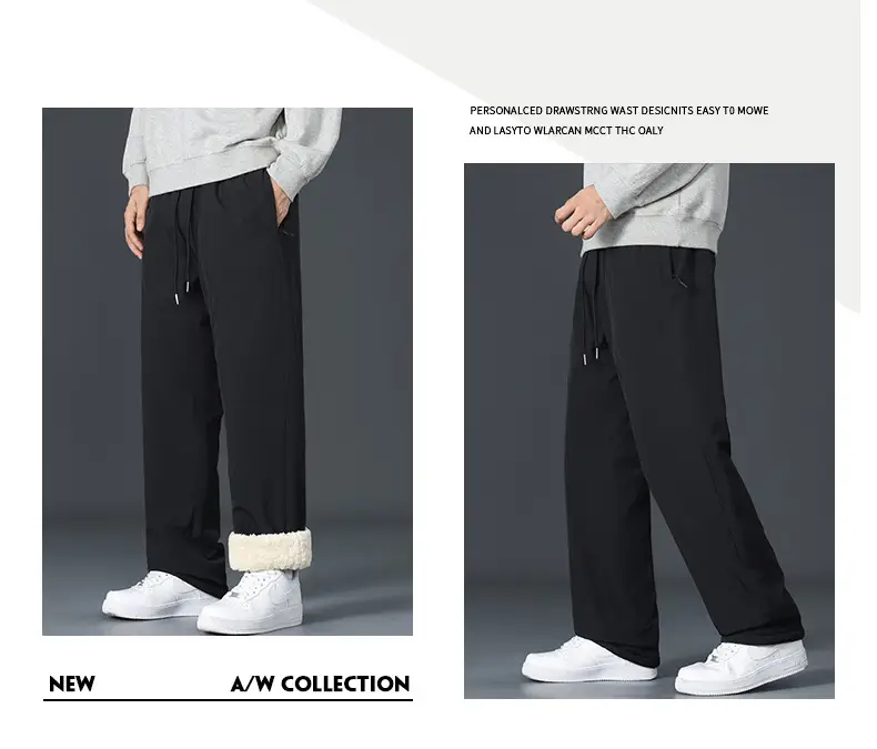 Graphene Knee Pants Men's Winter Outer Wear fleece-lined Thickened Casual Pants Winter Snow Windproof Warm Pants — feature 2
