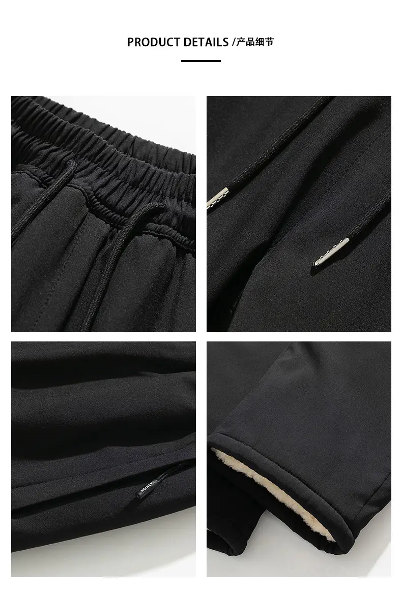 Graphene Knee Pants Men's Winter Outer Wear fleece-lined Thickened Casual Pants Winter Snow Windproof Warm Pants — feature 8