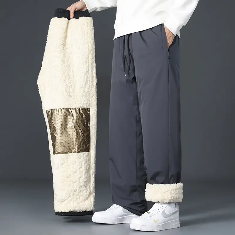 Graphene Knee Pants Men's Winter Outer Wear fleece-lined Thickened Casual Pants Winter Snow Windproof Warm Pants