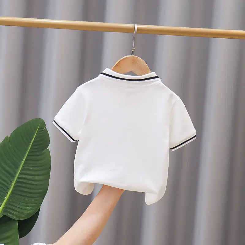 Boys Cotton Polo Shirt White Navy Summer 3