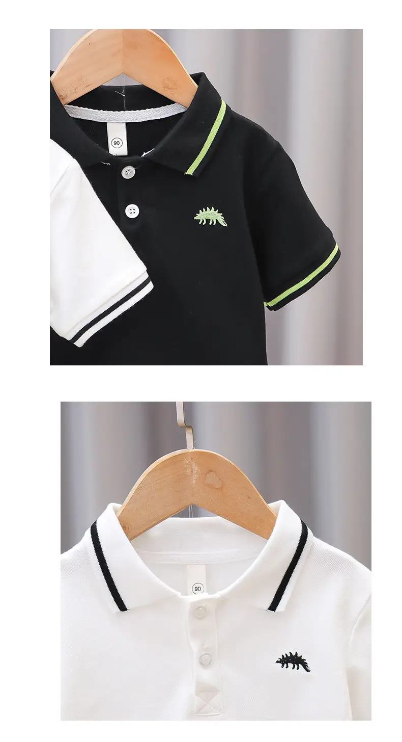 Boys Cotton Polo Shirt White Navy Summer 3 — feature 7
