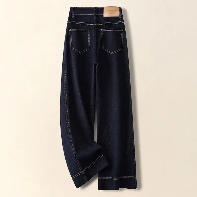 Tannin Dark Blue Wide Leg Jeans Women Loose Straight 2024