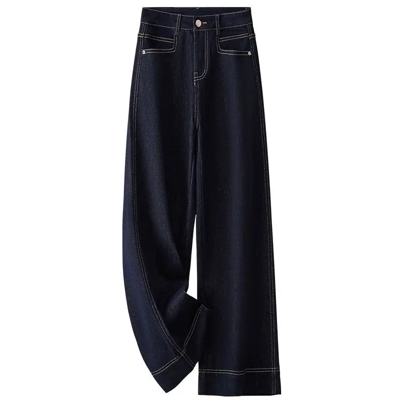 Tannin Dark Blue Wide Leg Jeans Women Loose Straight 2024