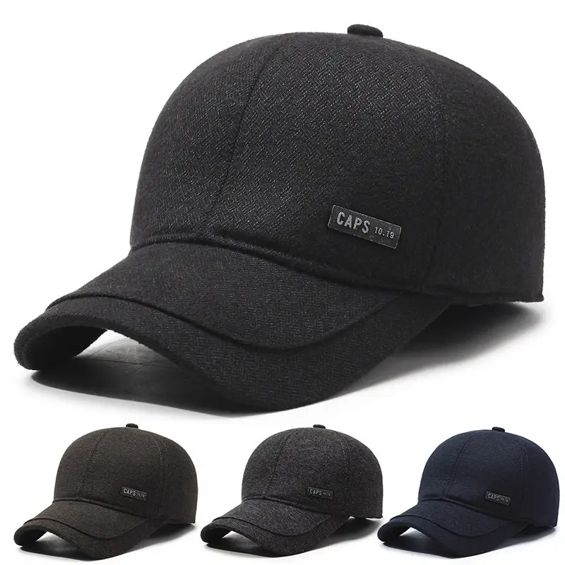 Men's Black Fleece Baseball Cap Winter Warm