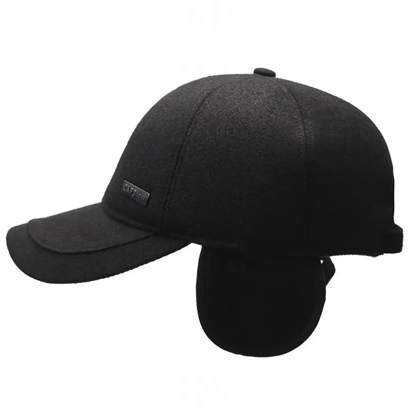Men's Black Fleece Baseball Cap Winter Warm