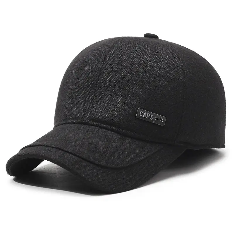 Men's Black Fleece Baseball Cap Winter Warm