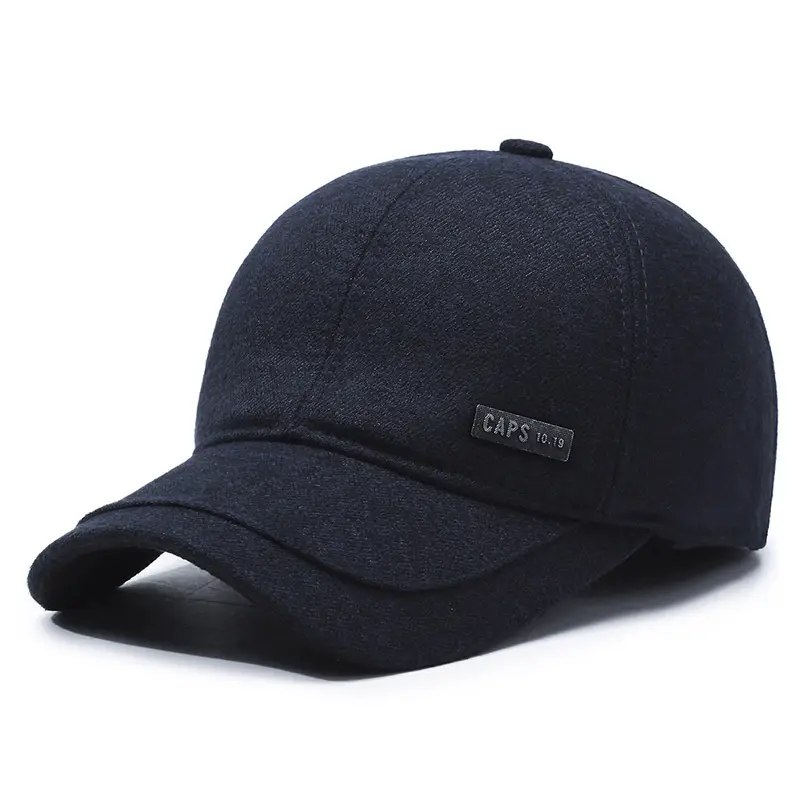 Men's Black Fleece Baseball Cap Winter Warm