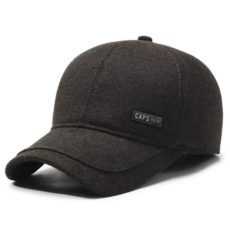 Men's Black Fleece Baseball Cap Winter Warm