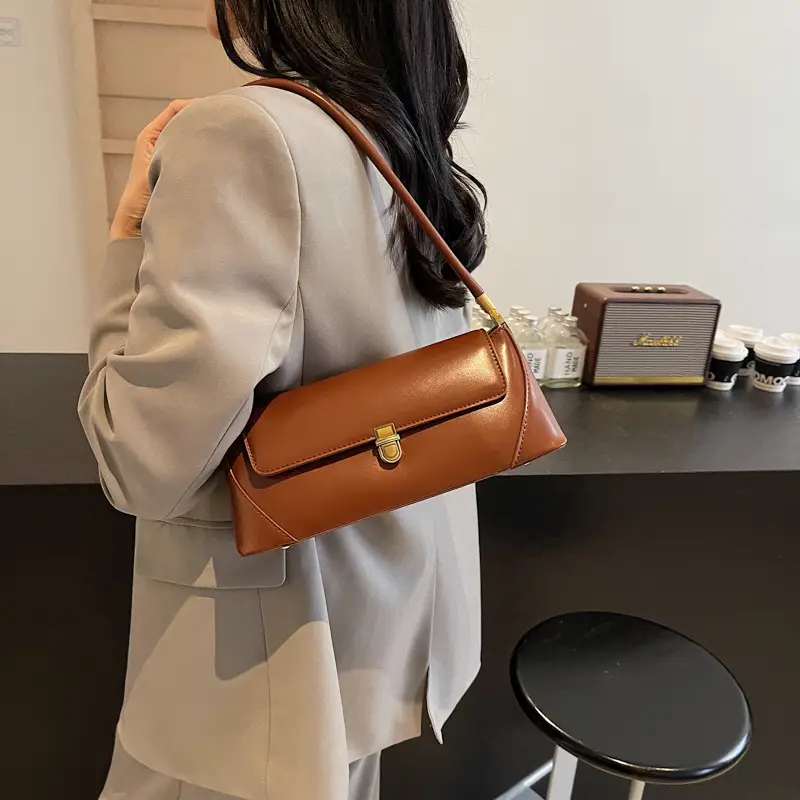 Women's Brown Leather Shoulder Bag Autumn Winter 2024 - Image 3
