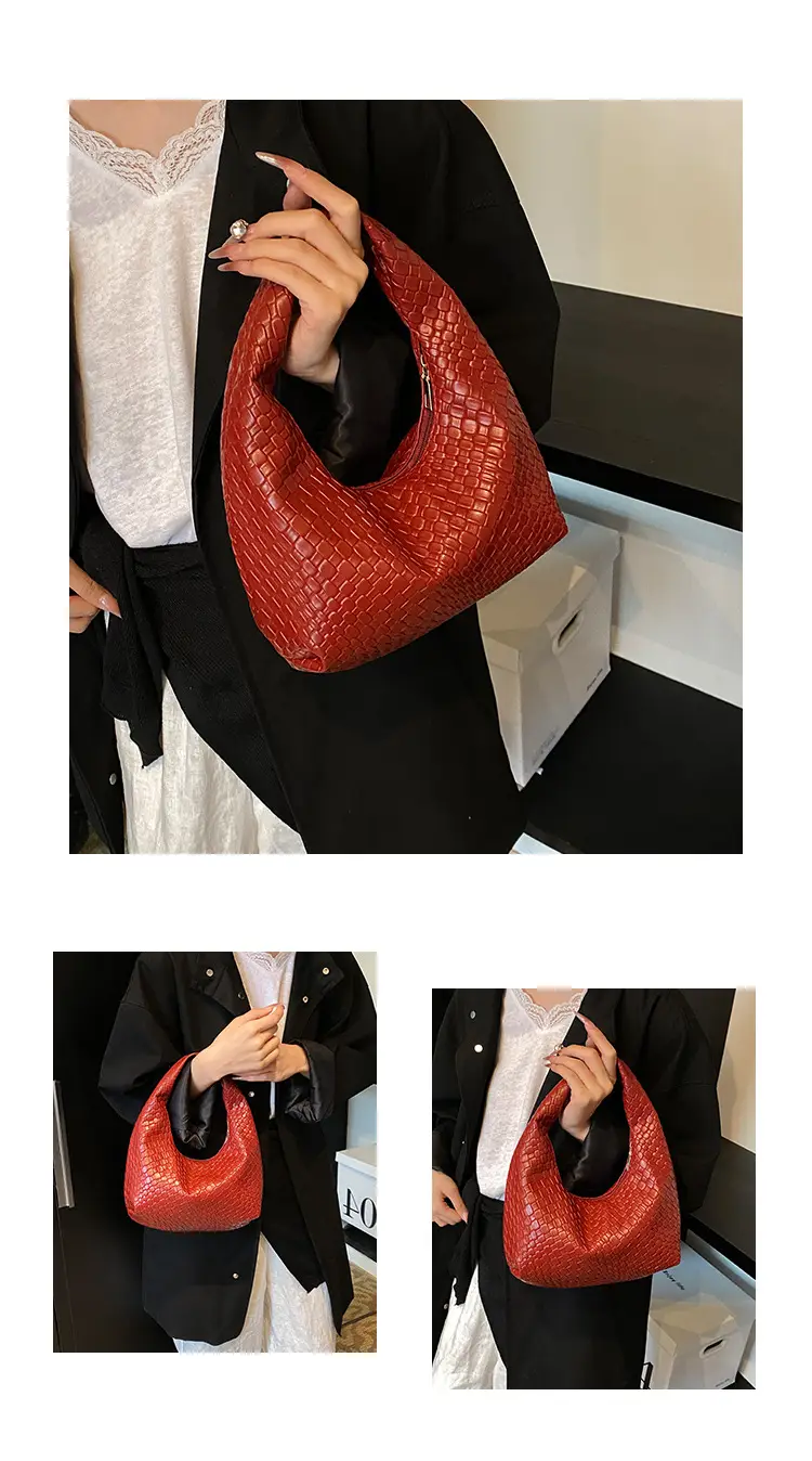 Red Embossed Women's Shoulder Bag with Woven Texture — feature 10