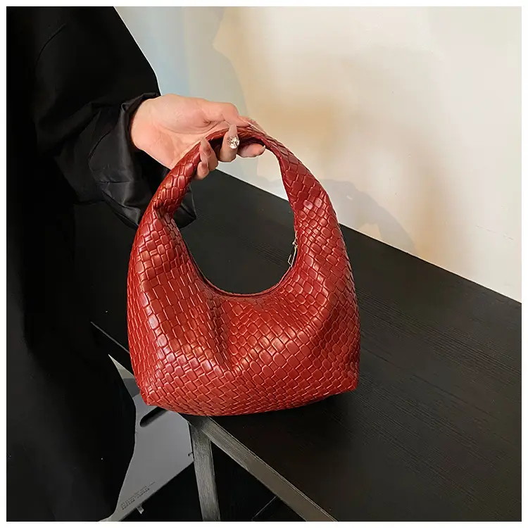 Red Embossed Women's Shoulder Bag with Woven Texture — feature 16