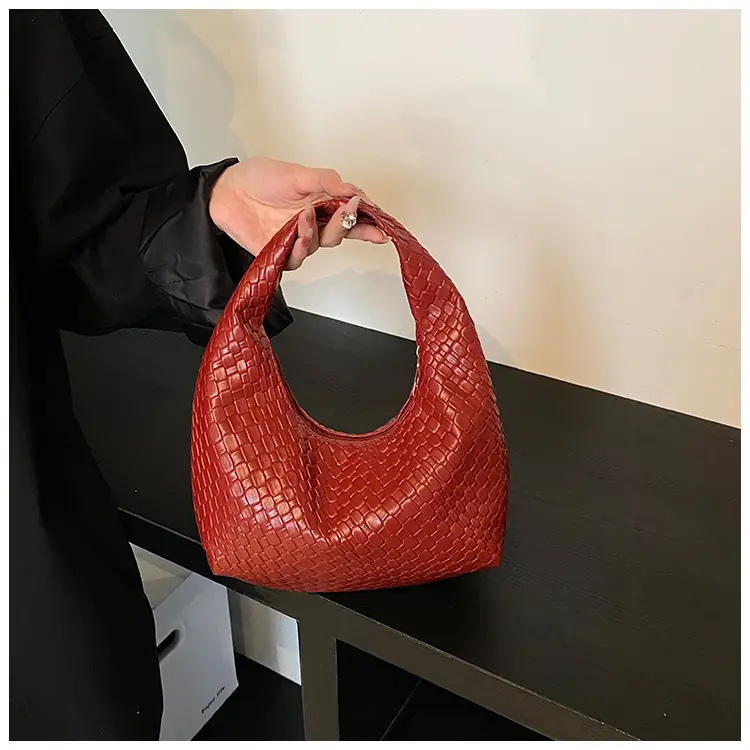 Red Embossed Women's Shoulder Bag with Woven Texture — feature 17