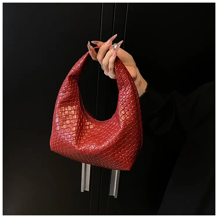 Red Embossed Women's Shoulder Bag with Woven Texture — feature 18