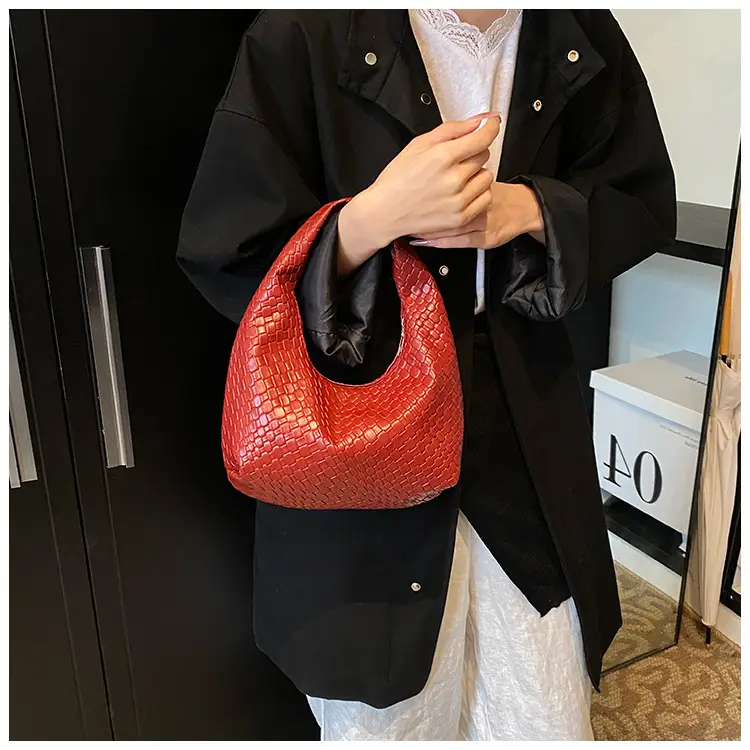Red Embossed Women's Shoulder Bag with Woven Texture — feature 19