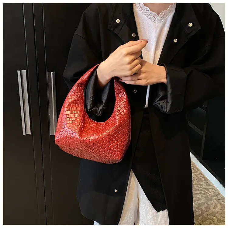 Red Embossed Women's Shoulder Bag with Woven Texture — feature 20
