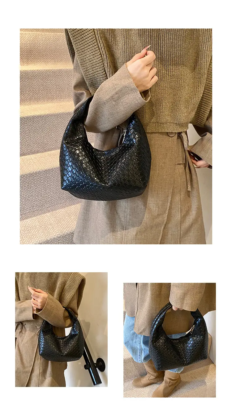 Red Embossed Women's Shoulder Bag with Woven Texture — feature 7