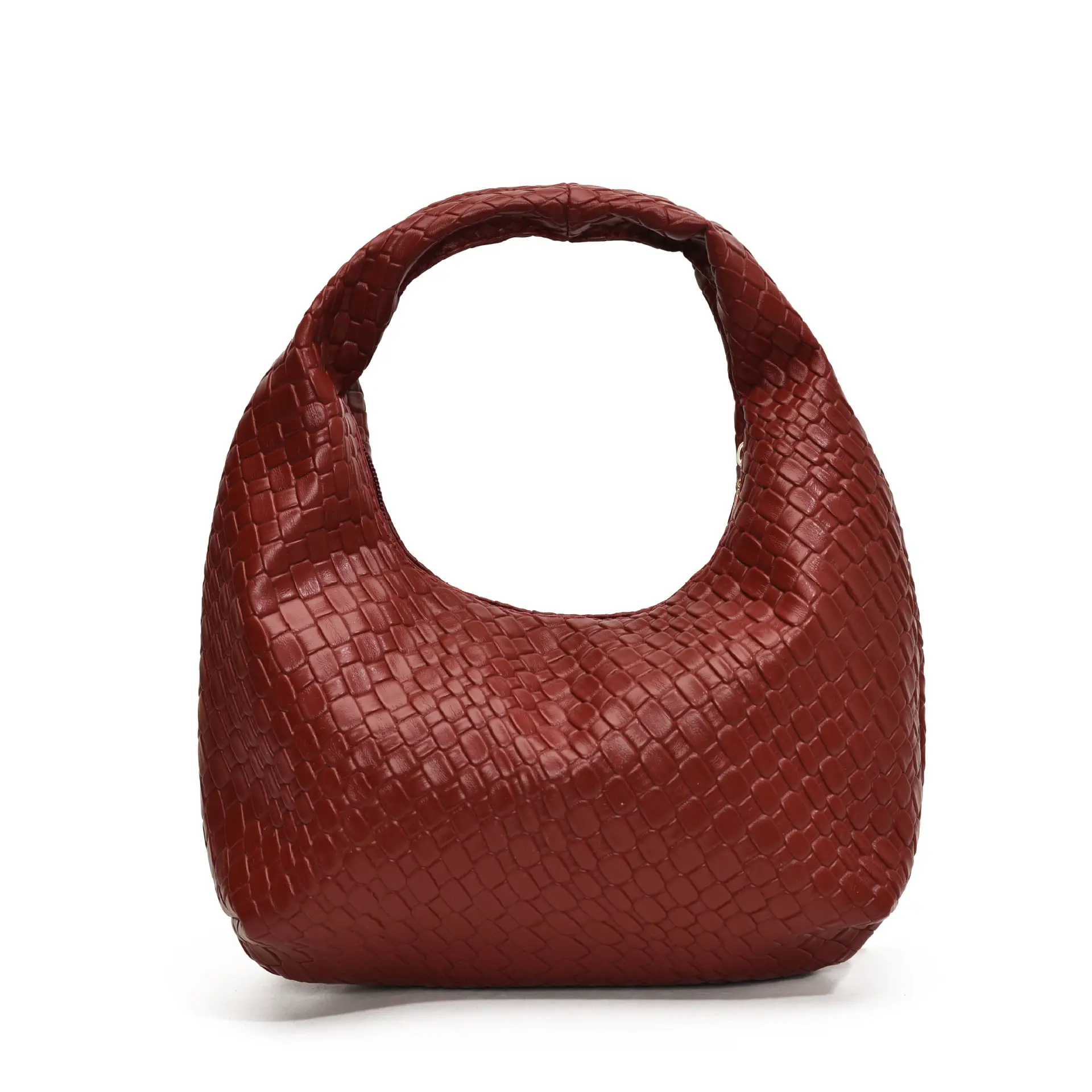 Red Embossed Women's Shoulder Bag with Woven Texture - Image 2