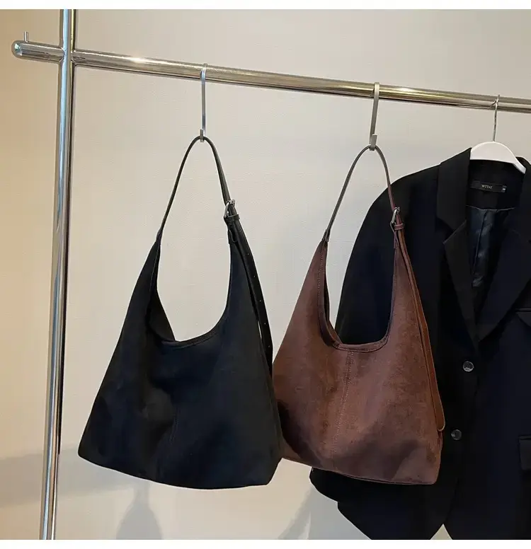Black Suede Shoulder Bag with Zip Closure — feature 18